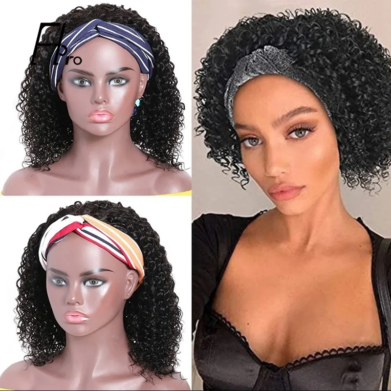 Headband Wigs With Bangs Detachable Jerry Curly  Adjustable Wigs Virgin Hair